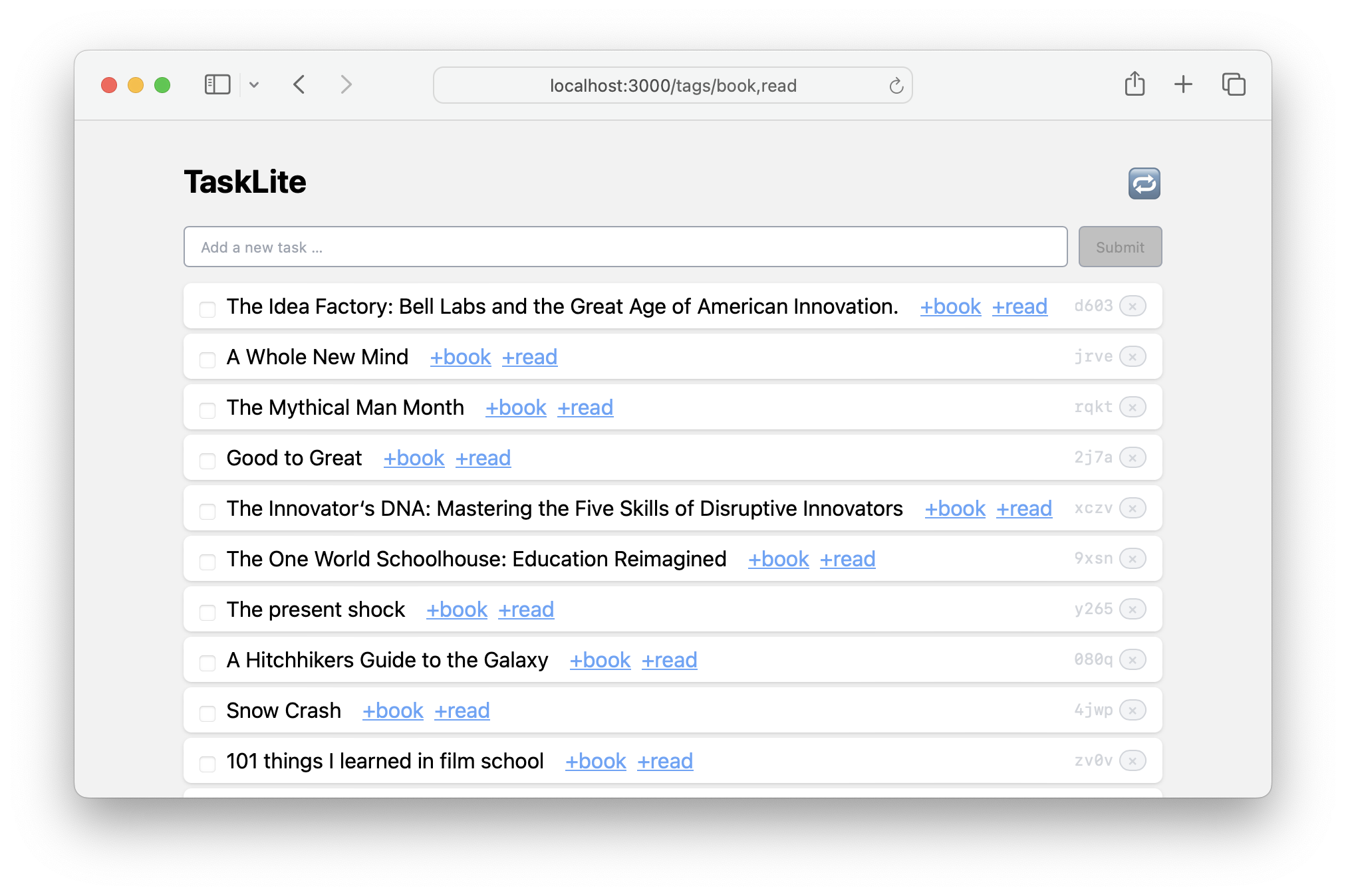 Screenshot of web app